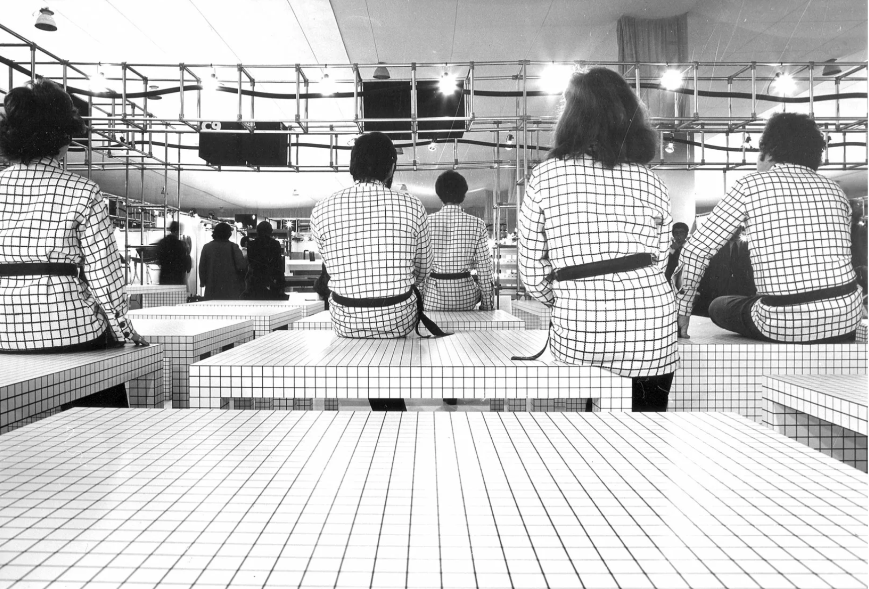 Quaderna's unique print design on garments and Zanotta furniture
