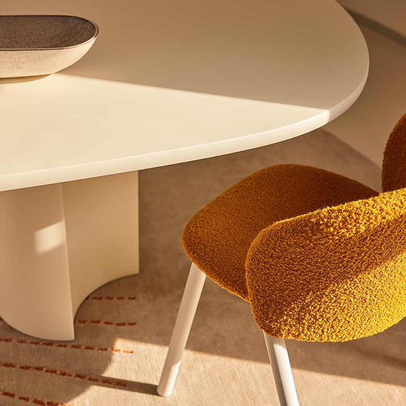 closeup details of Bol Table by Zanotta in white