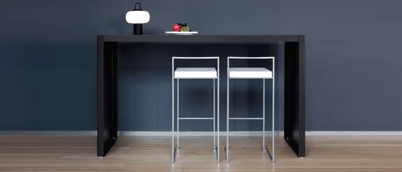 white modern stools at desk