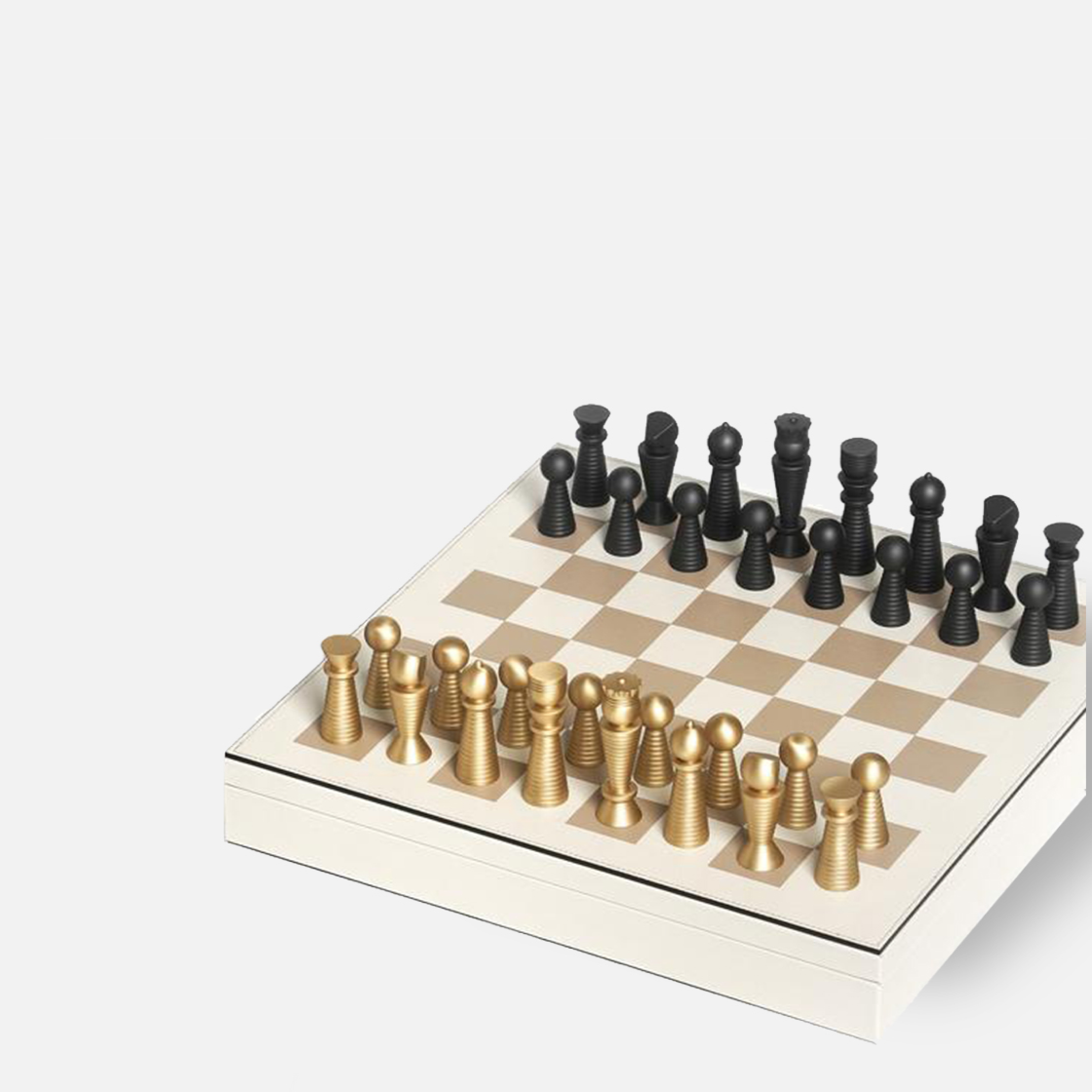 High end chess set with black and gold pieces
