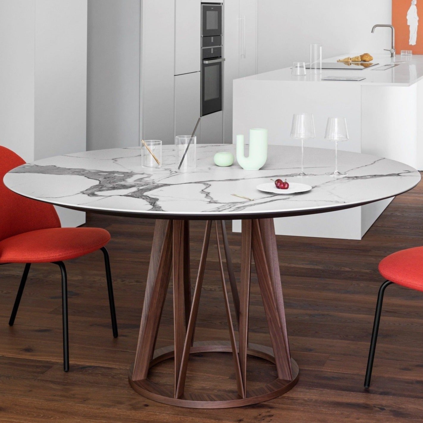 Round Walnut ceramic Acco Dining Table by Italian brand Miniforms