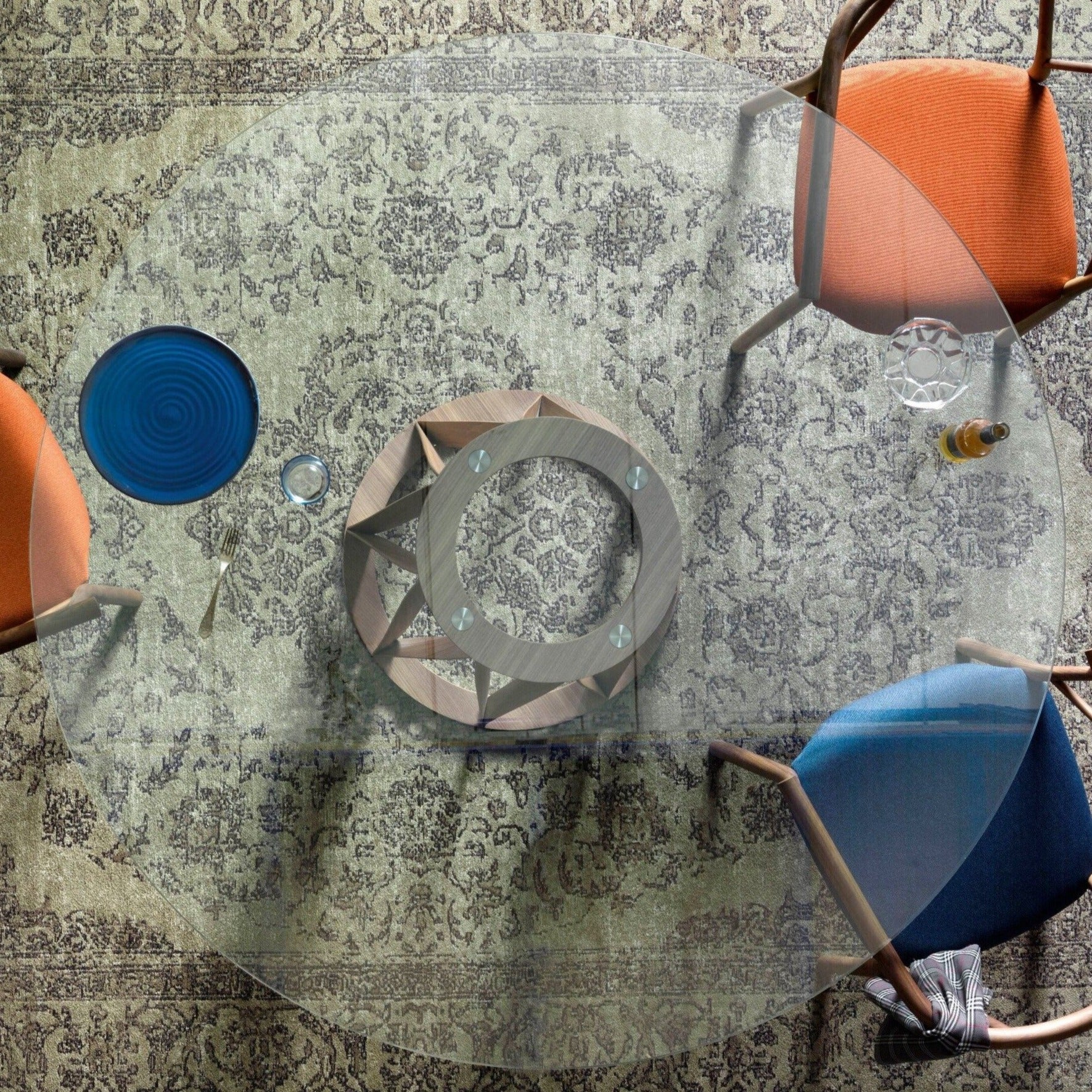 Miniforms Round Acco Dining Table in glass and ash wood