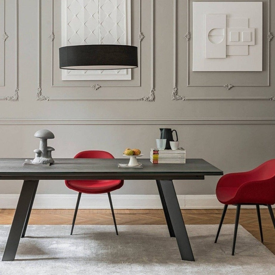 alexander extendable dining table and red chairs by Midj