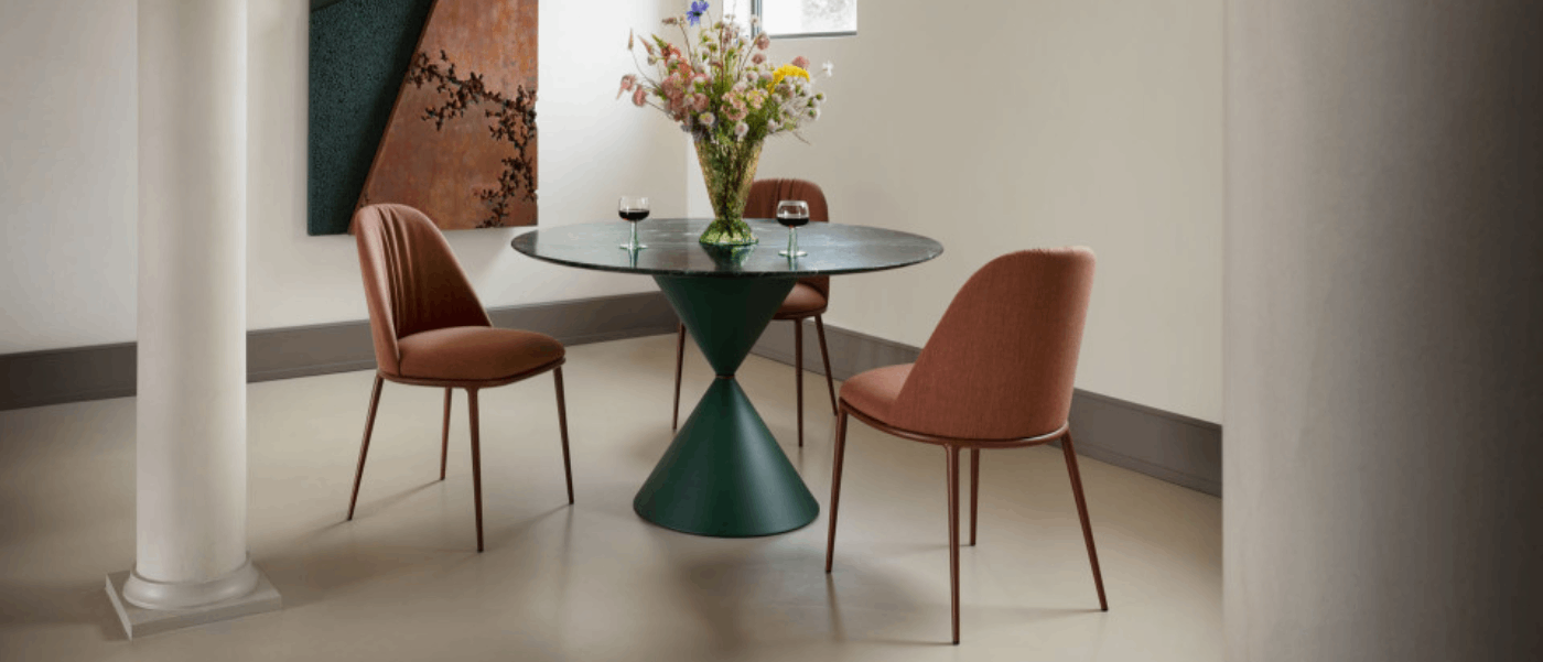 Lea deluxe Luxury Dining Chairs by Midj with table and bookcase