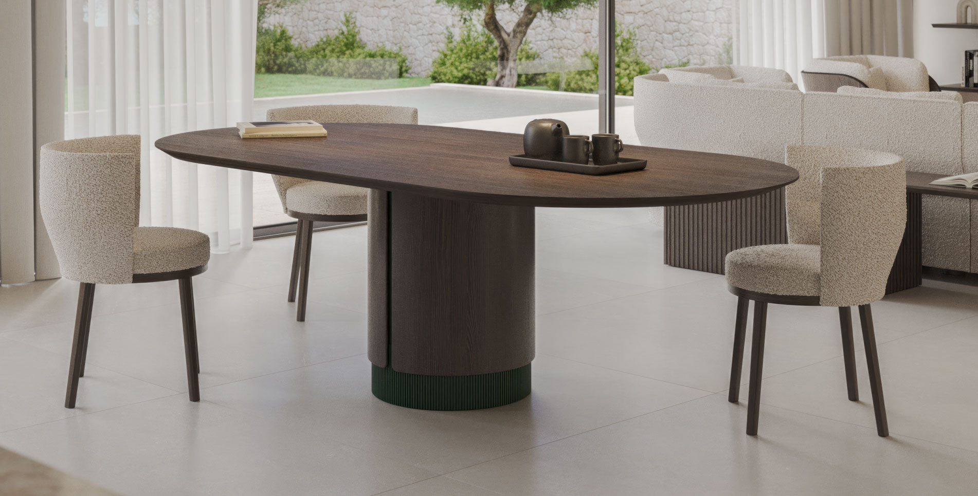 Luxury wooden table and upholstered chairs