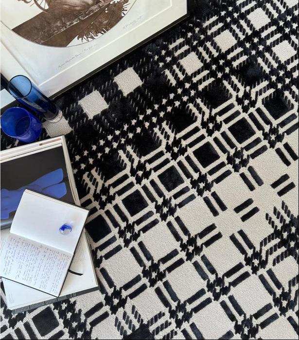 Plaid Chanel rug by Volver Studios black white