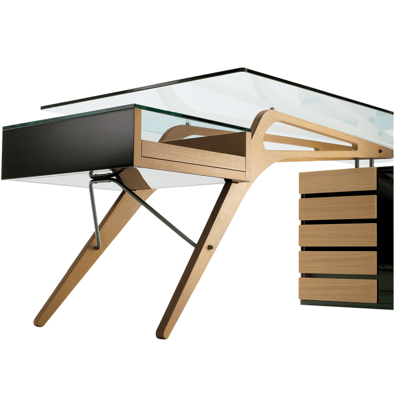 side view of Cavour Desk by Zanotta in natural oak