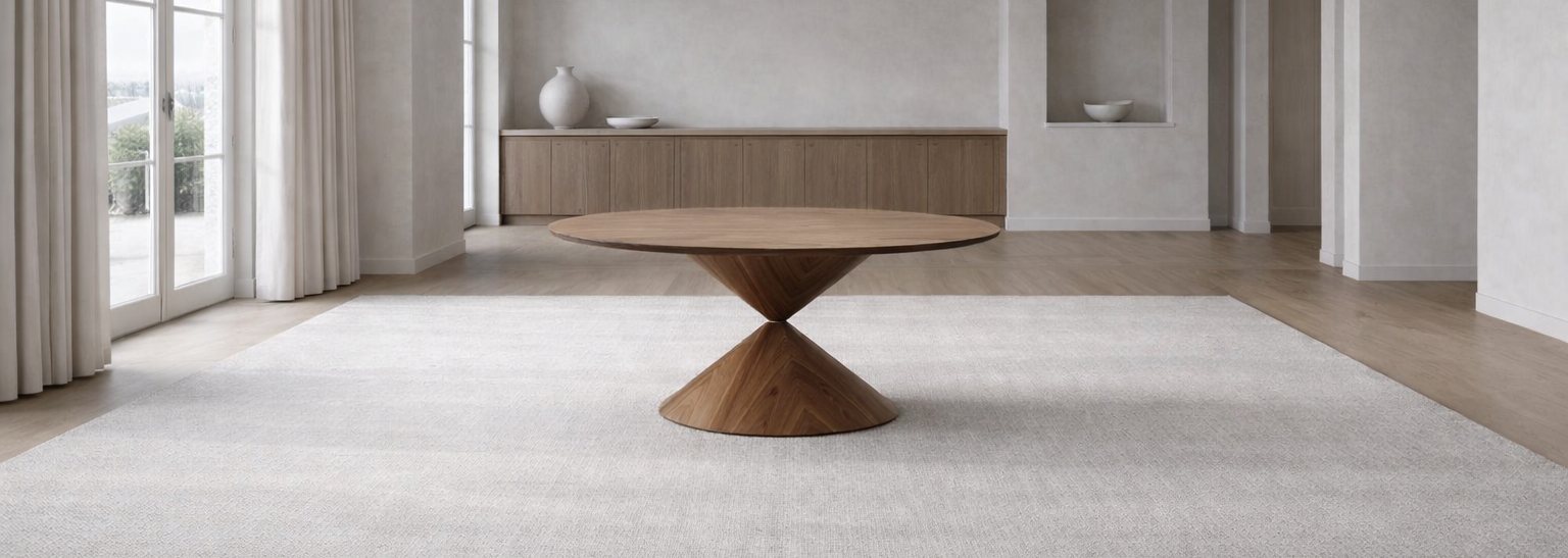 Clessidra Wooden dining table in a modern living room by Italian brand Midj sold at Modern Loft