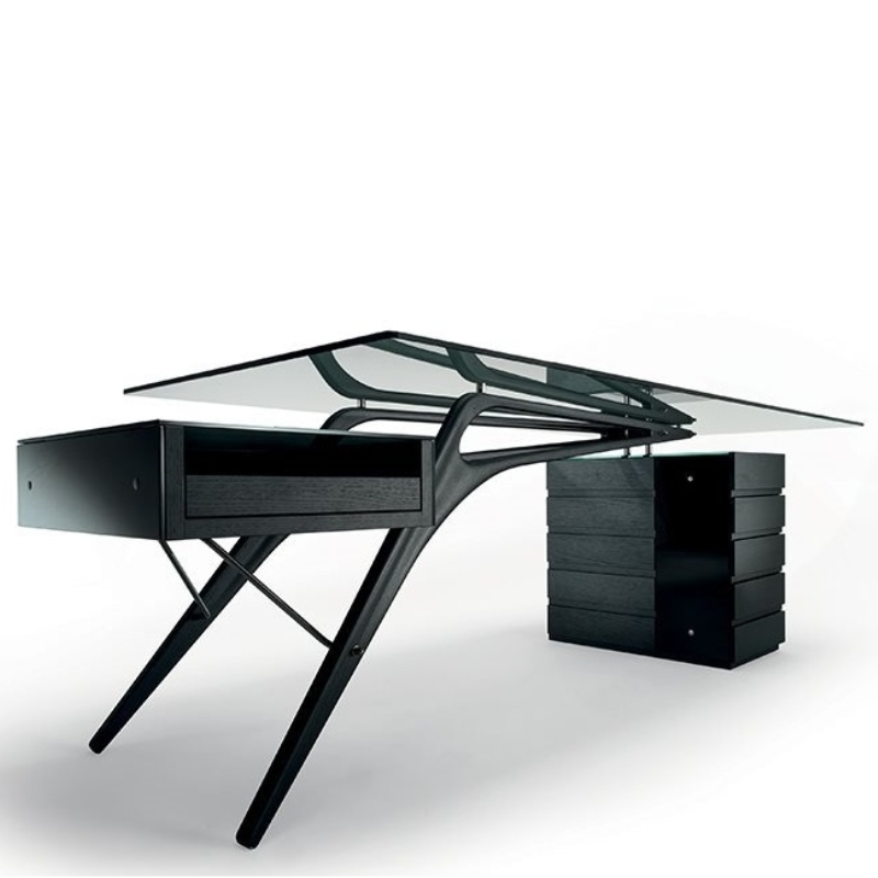 Side view of Cavour Desk Zanotta in black oak