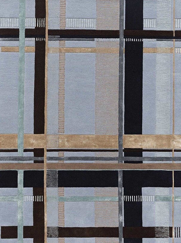 Volver ruter Ruter Royal Marine  patterned rug with geometric design