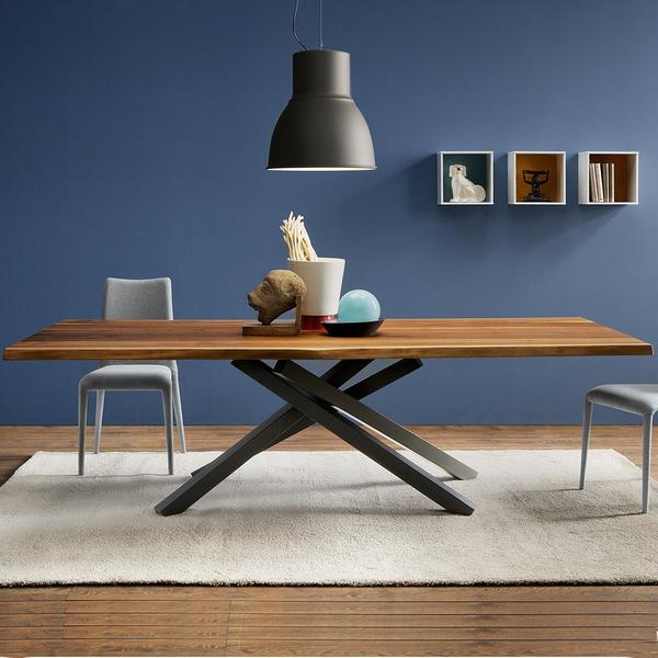 luxury walnut dining table and upholstered chairs by Midj in Italy